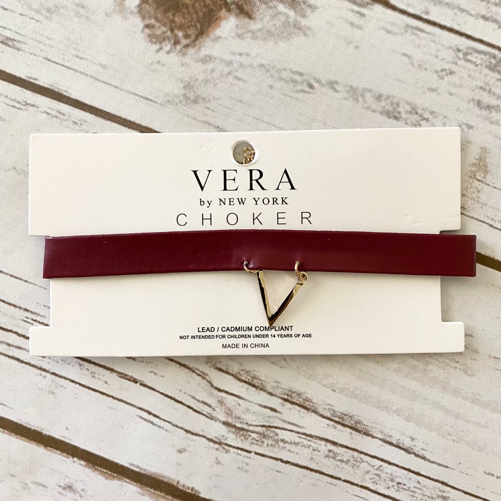 New Vera By New York Women's Maroon Faux Leather Choker Necklace Fashion Jewelry